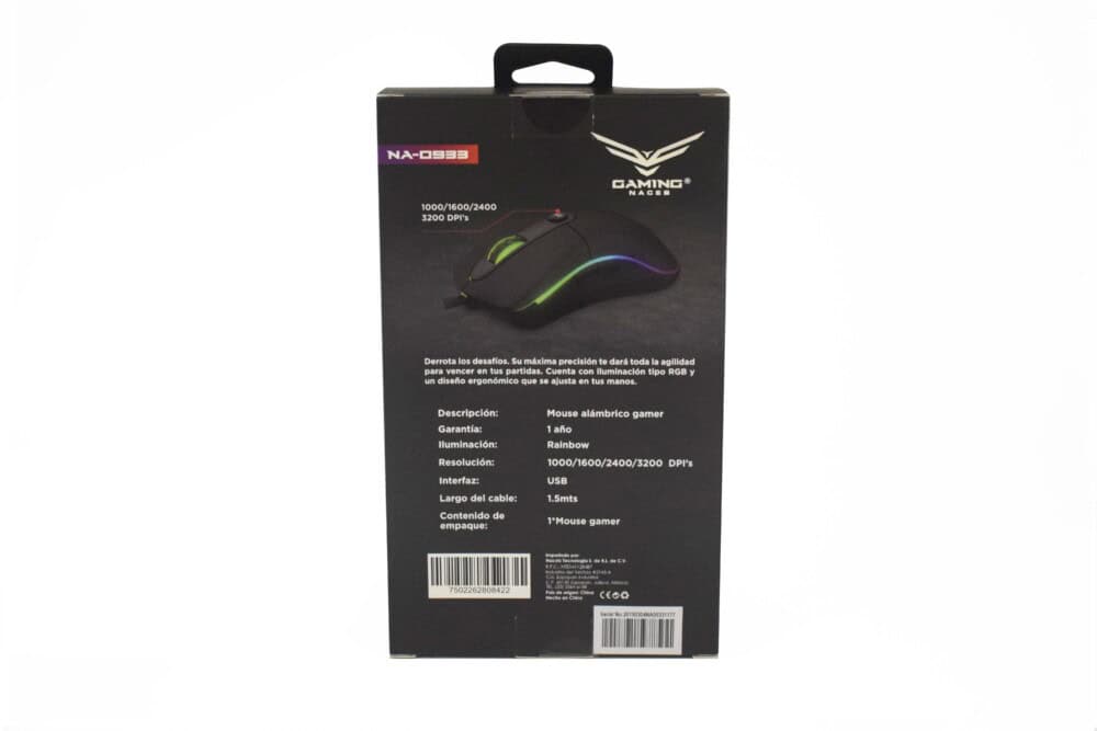 Mouse Gamer Naceb Technology NA-0933, Alámbrico, Juego, 1000/1600/2400/3200, Rainbow NA-0933 4