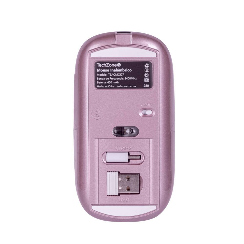 Mouse SLIVE recargable rosa con nano receptor tipoC y USB A, mousepad incluido, TECHZONE, TZACMOI27, DPI:1000,1200,1600 7