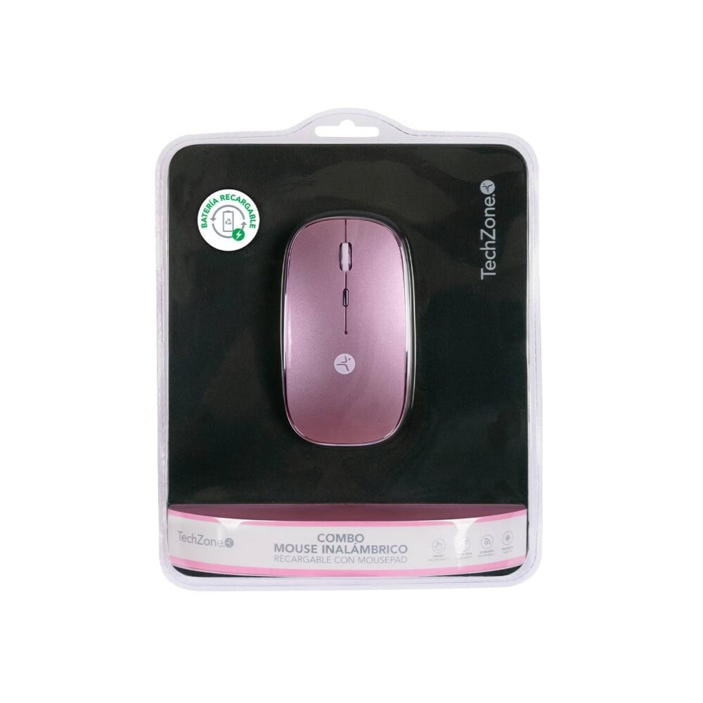 Mouse SLIVE recargable rosa con nano receptor tipoC y USB A, mousepad incluido, TECHZONE, TZACMOI27, DPI:1000,1200,1600 8