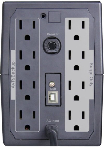 No break interactivo S900, 900VA/550W, entrada 127 VCA 60 Hz, salida 120 VCA, 4 tomas reguladas/4 reguladas y respaldadas, RJ11, pantalla LCD