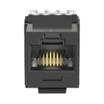 Conector Jack Estilo 110 (de Impacto), Tipo Keystone, Categoría 6A, de 8 Posiciones y 8 Cables, Color Negro NK6X88MBL-FRENTE-l