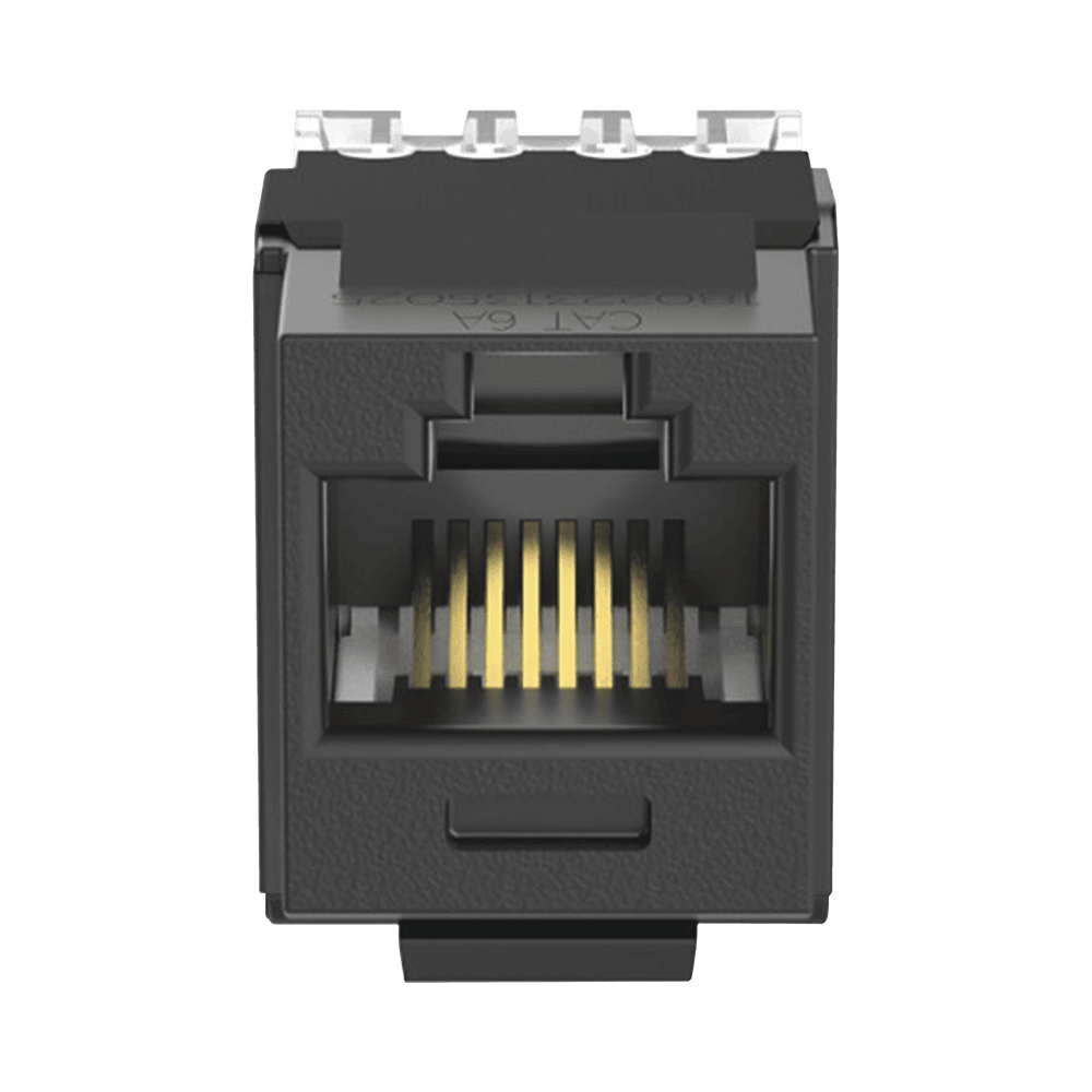 NK6X88MBL-FRENTE-l Conector Jack Estilo 110 (de Impacto), Tipo Keystone, Categoría 6A, de 8 Posiciones y 8 Cables, Color Negro NK6X88MBL 2