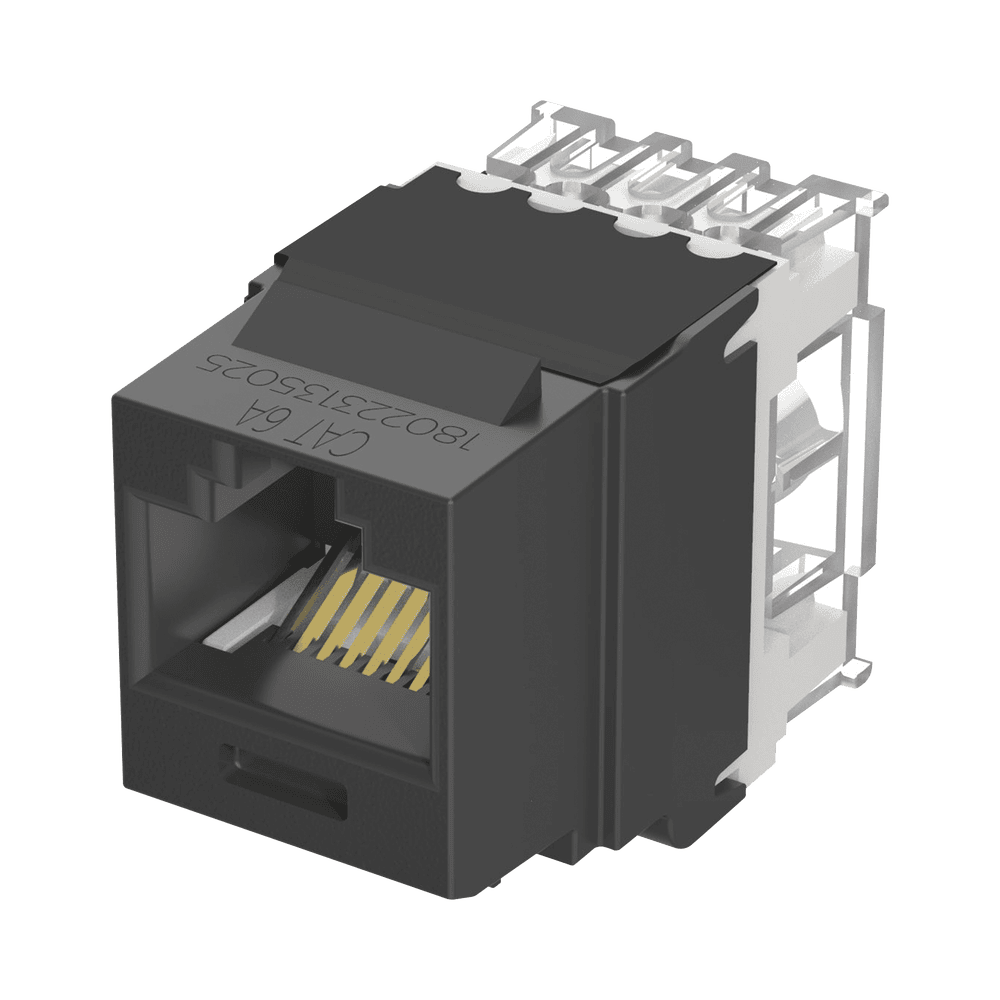 NK6X88MBL-l Conector Jack Estilo 110 (de Impacto), Tipo Keystone, Categoría 6A, de 8 Posiciones y 8 Cables, Color Negro NK6X88MBL 1