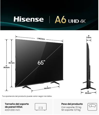 PANHSE1870_4_full Televisor Hisense 65A65NV, 65 pulgadas, LED 4K UHD, 3840 x 2160 Pixeles, VIDAA SMART TV 18