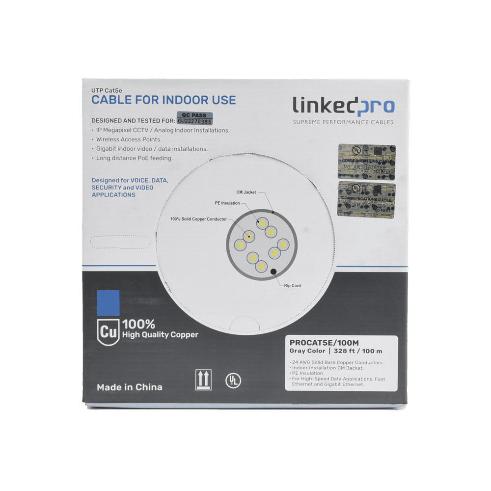 PROCAT5E_100M-AD-1-l Cable Cat5e de Alto Rendimiento, con Certificaciones ETL, UL, Color Gris, de 100 Metros (328 Pies) para Aplicaciones en CCTV, Redes de Datos. Uso Interior. PRO-CAT-5E/100M 3