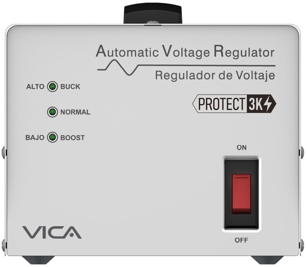 Regulador VICA PROTECT 3K 3000VA/ 1800W, Voltaje 120 VCA, 60Hz, 4 tomas protegidas, 175 joules, indicadores LED, Linea blanca PROTECT 3K 2