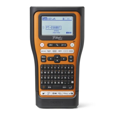 Rotulador industrial Brother P-touch PTE560BTVP, transferencia térmica, batería recargable, maletín, imprime etiquetas laminadas de hasta 24 mm de ancho