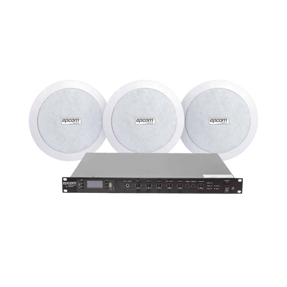 SF120DTB_3CS-l KIT de Amplificador de 120W para Rack SF120DTB | 3 Altavoces de Plafón de 5.5in SF-206P | 3.75 - 30W | Sistema 70/100V SF120DTB/3CS 1