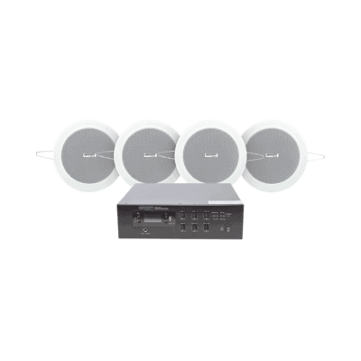 KIT de Amplificador de 120W para Escritorio | 4 Altavoces de Plafón de 4in | 3 - 6W | Sistema 70/100V