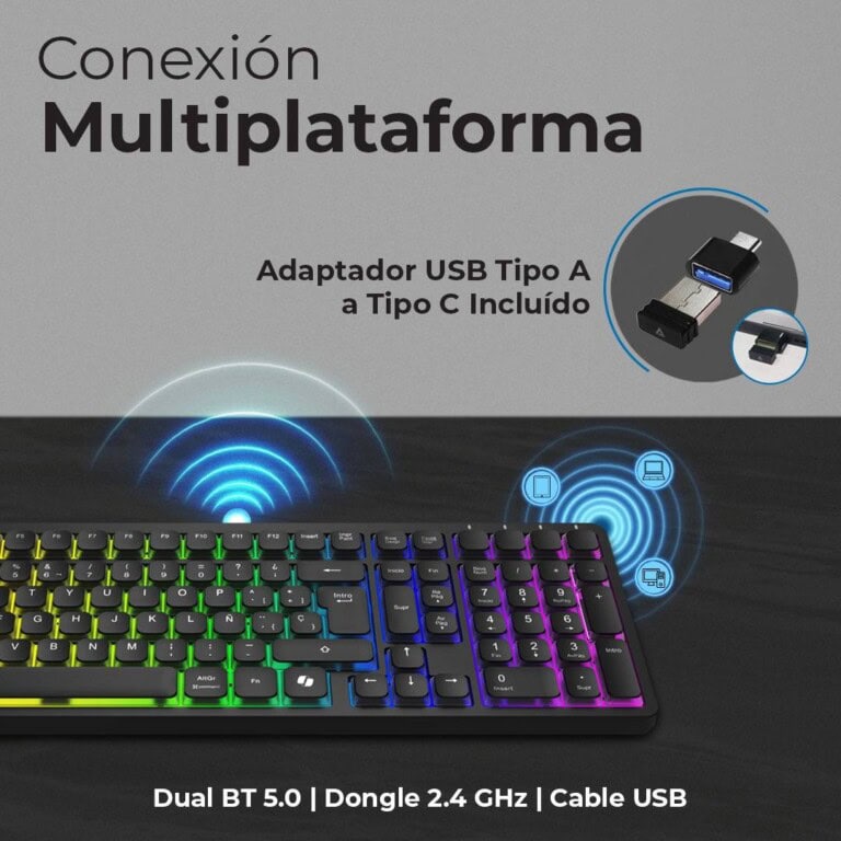 Teclado Inalámbrico RGB Techno PRO TI790 Acteck Elite Series Iluminación RGB, Teclado Multidispositivo Inalámbrico, Dongle 2.4Mhz, Bluetooth TECACT200_3_full