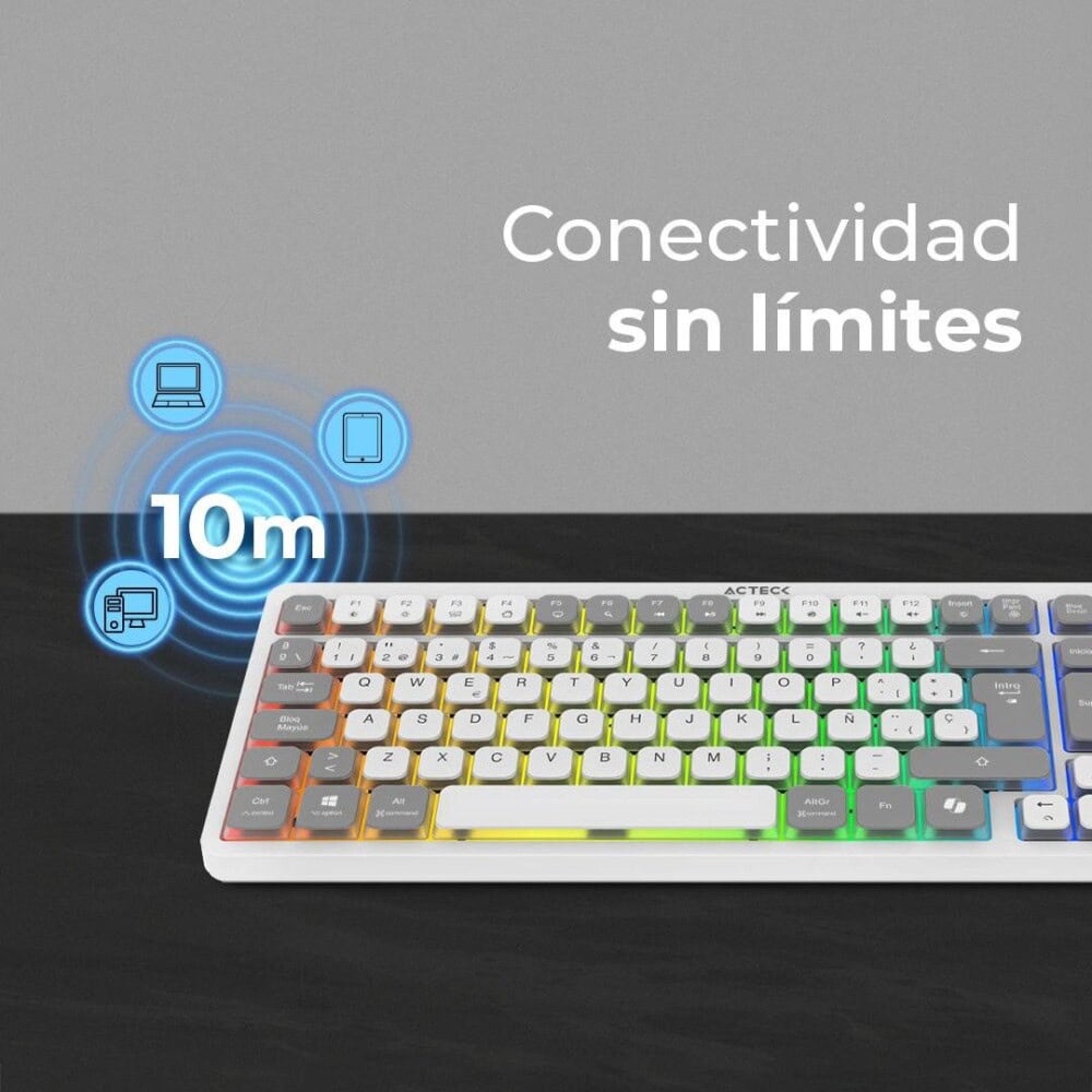 Teclado Inalámbrico RGB Techno PRO TI790 Acteck Elite Series Iluminación RGB, Teclado Multidispositivo Inalámbrico, Dongle 2.4Mhz, Bluetooth, Cable 1.8m AC-940078 3