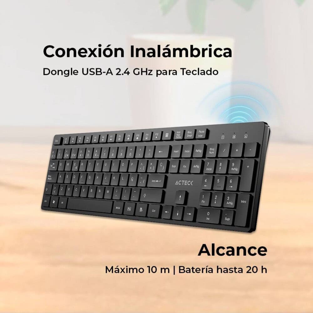 Teclado inalámbrico Multimedia 2.4ghz VANTAGE AERO TI555 ACTECK Conectividad inalámbrica 2.4ghz AC-943468 3