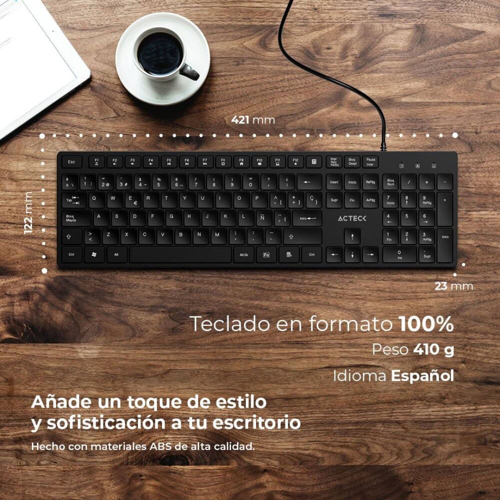 Teclado Alámbrico VANTAGE AERO TA545 ACTECK Conectividad USB, 105 teclas de Bajo Perfil 13