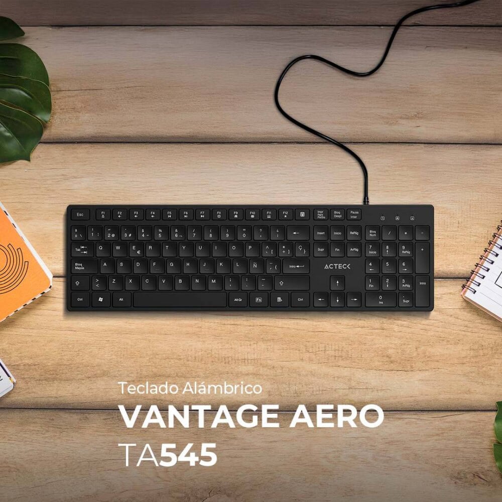 Teclado Alámbrico VANTAGE AERO TA545 ACTECK Conectividad USB, 105 teclas de Bajo Perfil 14