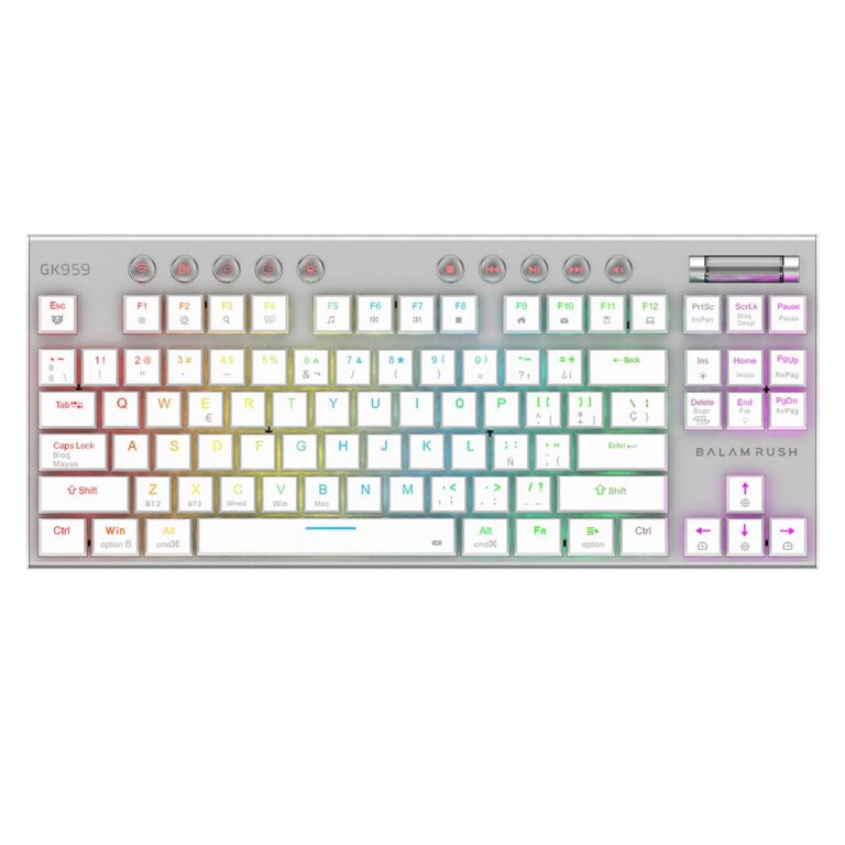 Teclado Gamer Inalámbrico DOMINATE EXPERT GK959 Balam Rush Legend Series Conecta Multidispositivo, Color Blanco, BR-940412