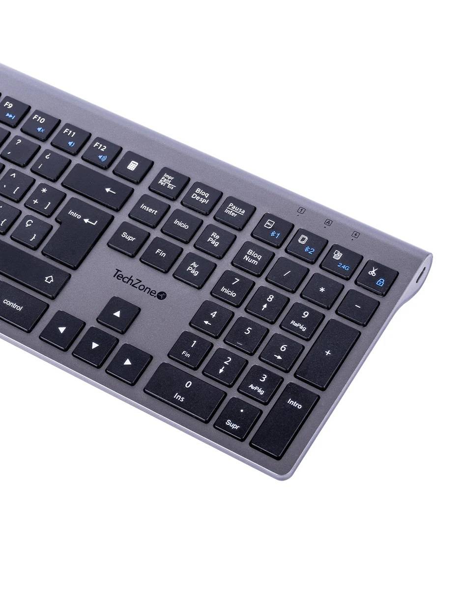 TECTCH120_1_full Teclado HEFESTOS recargable con conexión Bluetooth TECHZONE TZACTCB01 color plata, QWERTY. Compatibilidad: Windows, Android y MacOS. 4