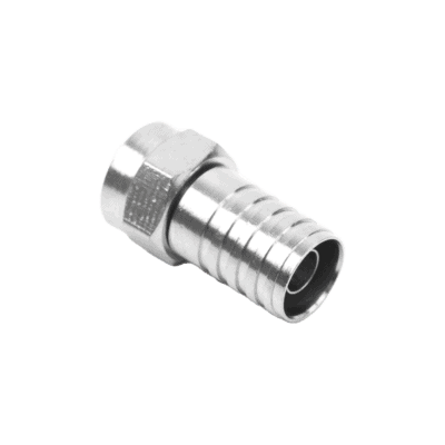 Conector F Macho, Plegable de Doble Blindaje para cable RG-59, Cuerpo de Bronce Niquelado.
