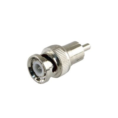 Adaptador en Línea para 75 Ohm, de Conector BNC Macho a RCA Macho en Aplicaciones de Audio-Video para Cámaras, Monitores y DVR's.