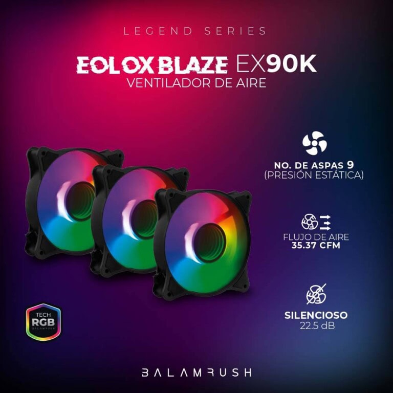 Kit 3 Ventiladores de 120mm ARGB Balam Rush Eolox Blaze EX90K: Velocidad: 1500 Rpm, Flujo de aire: 35.37 VENBLR230_3_full