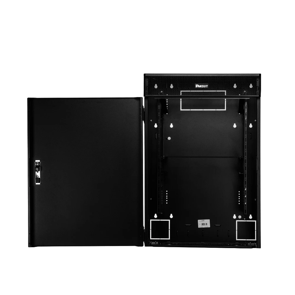 WME6BL-FRENTE-l Gabinete de Montaje en Pared TrueEdge™, Con 6 UR para Equipo Activo y 6 UR para Paneles de Parcheo, Fabricado en Acero, Color Negro WME6BL 2