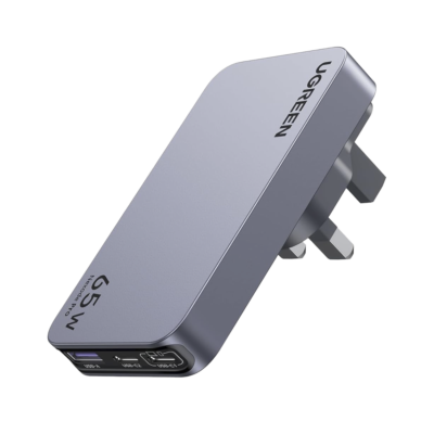 Cargador Rápido GaN 65W UGREEN / 2 Puertos USB-C + 1 Puerto USB-A / Tecnología GaN / Carga Rápida PPS PD 3.0 QC 4.0 / Compatibilidad Universal 100-240V / Diseño Compacto