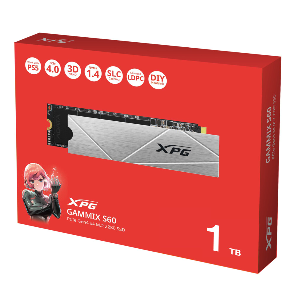 Unidad de Estado Sólido XPG GAMMIX S60 1TB PCIe Gen4 x4 M.2 2280, velocidades de lectura/escritura secuenciales de hasta 5.000/4.200 MB por segundo, AGAMMI AGAMMIXS60-1T-CS 5