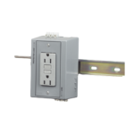 Caja Utilitaria para Montaje en Riel Din con Contacto Duplex de 15 A 125 V / Nema 5-15R / Gris. HUBDRUBGFI15-l