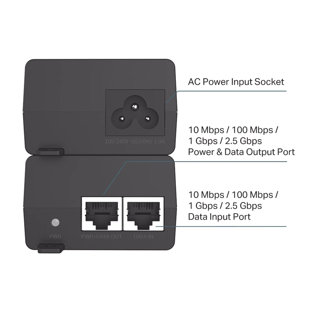 POE260S-LAT-IZQ-l Inyector PoE+ (30W) / Gigabit 802.3 af/at / 2 puertos 10/100/1000 Mbps / Plug and Play / Fuente alimientación Integrada POE260S 3