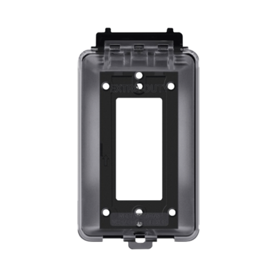 Caja Protectora de Contactos para Exterior / Policarbonato de Alto Impacto / Protección NEMA 3R / 127V 15A 60Hz / Tapa Transparente Base Negra / Resistente a Intemperie UV