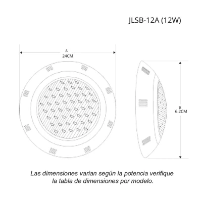 adicional_1S400-26 Luminario Sumergible /Luz Blanca 6500 K / 18W / 2340 lm / IP68 / Ø290mm x 62mm / No Dimeable / Uso Exterior. JLSA-18AB 6