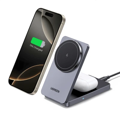 adicional_2S400-25 Cargador Inalámbrico 2 en 1 20W / Tecnología Qi2 15W Certificada / Carga Simultánea iPhone y AirPods / Ángulo Ajustable 70° / Diseño Plegable y Portátil / Compatibilidad Universal 45056 3