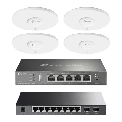 Kit de Iniciación en redes OMADA / 1 Router / 1 Switch TL-SG2210P / 4 Punto de Acceso EAP613