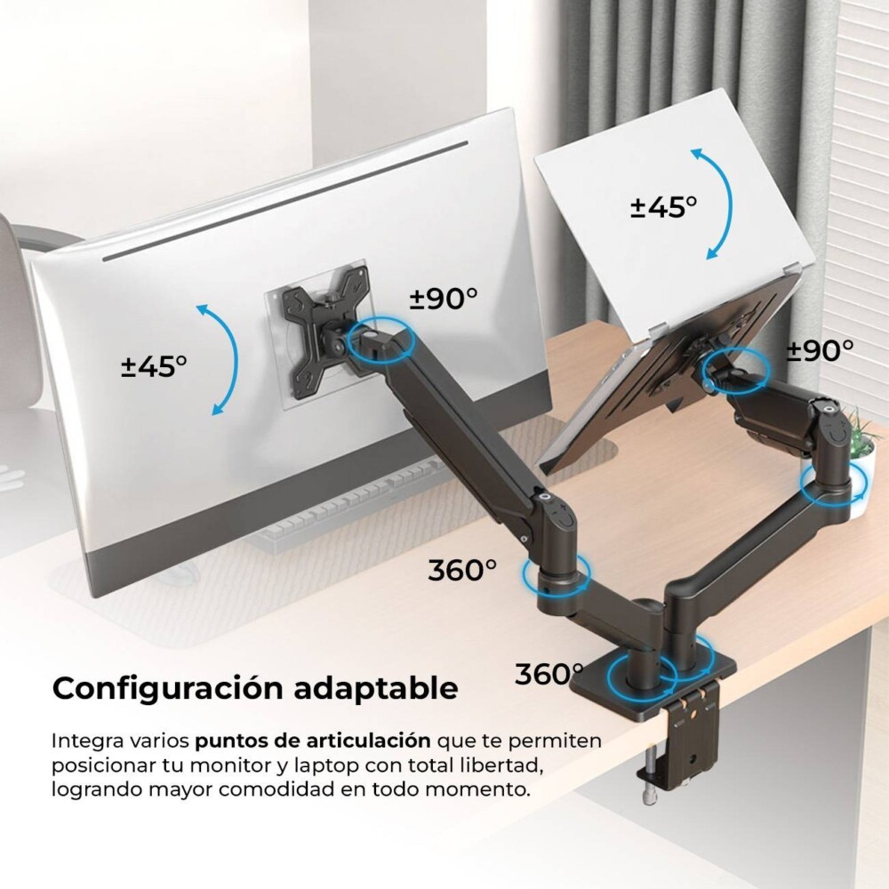 Soporte 2 en 1 ENFORCE MOTION SM729 ACTECK Soporte para Monitor y Laptop 2 en 1 para Escritorio con C-Clamp 8