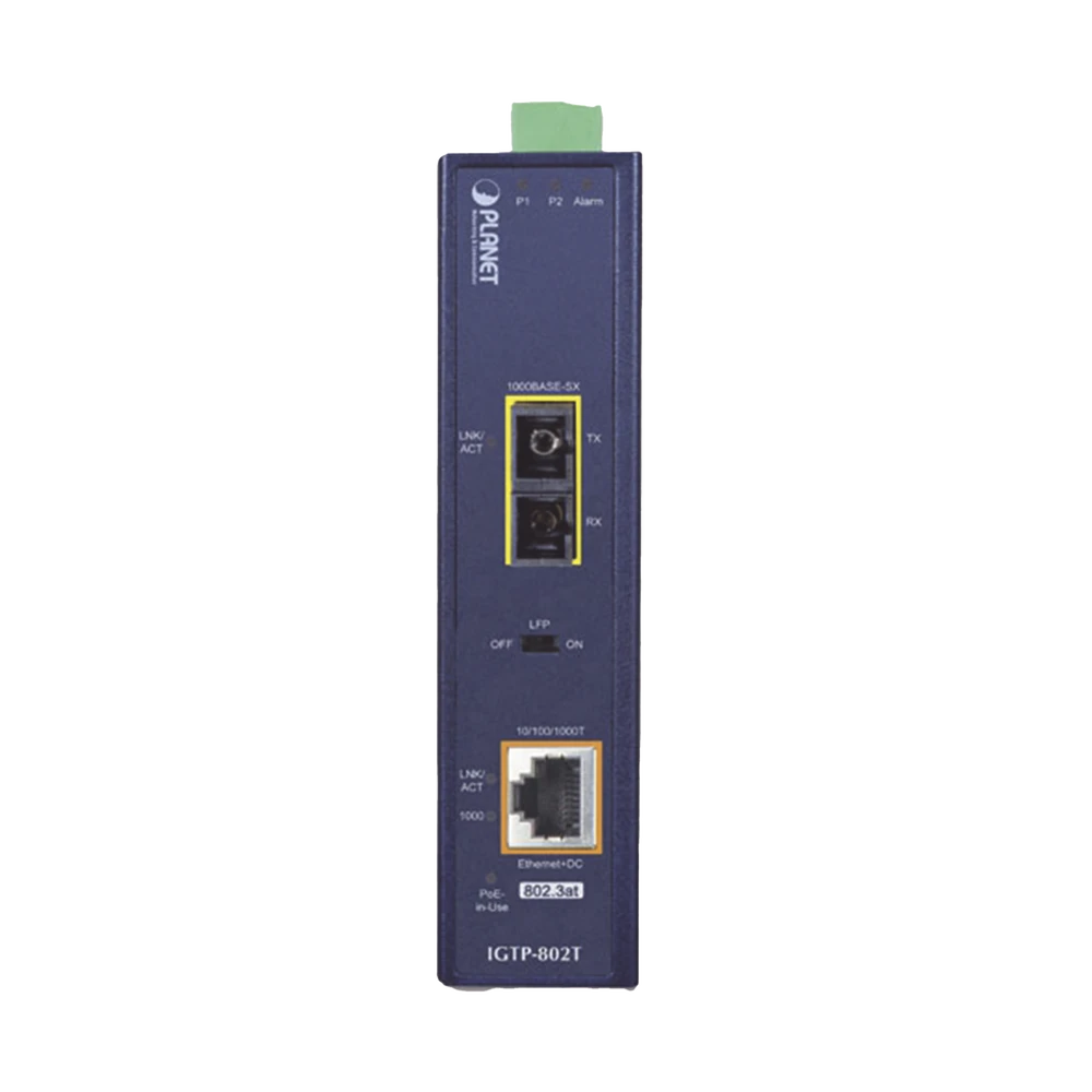 IGTP802T-LAT-IZQ-l Convertidor de medios industrial PoE+ 1000BASE-SX a 10/100/1000BASE-T 802.3at (SC,MM) -550 m IGTP-802T 3