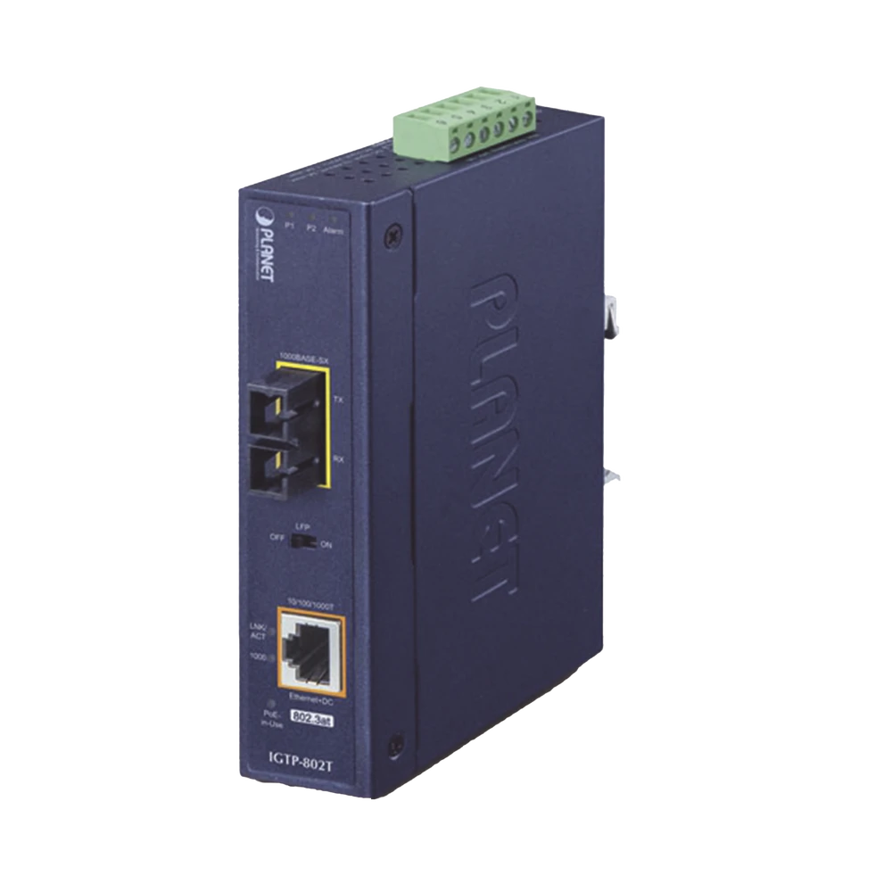 IGTP802T-l Convertidor de medios industrial PoE+ 1000BASE-SX a 10/100/1000BASE-T 802.3at (SC,MM) -550 m IGTP-802T 1