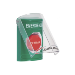 Botón Multipropósito, Color Verde, De Superficie, Con Tapa De Policarbonato, Con Bocina Pre Alarma, Solo Interior, Llave Para Restablecer, Texto De Emergencia, Español SS21A2EMES-l