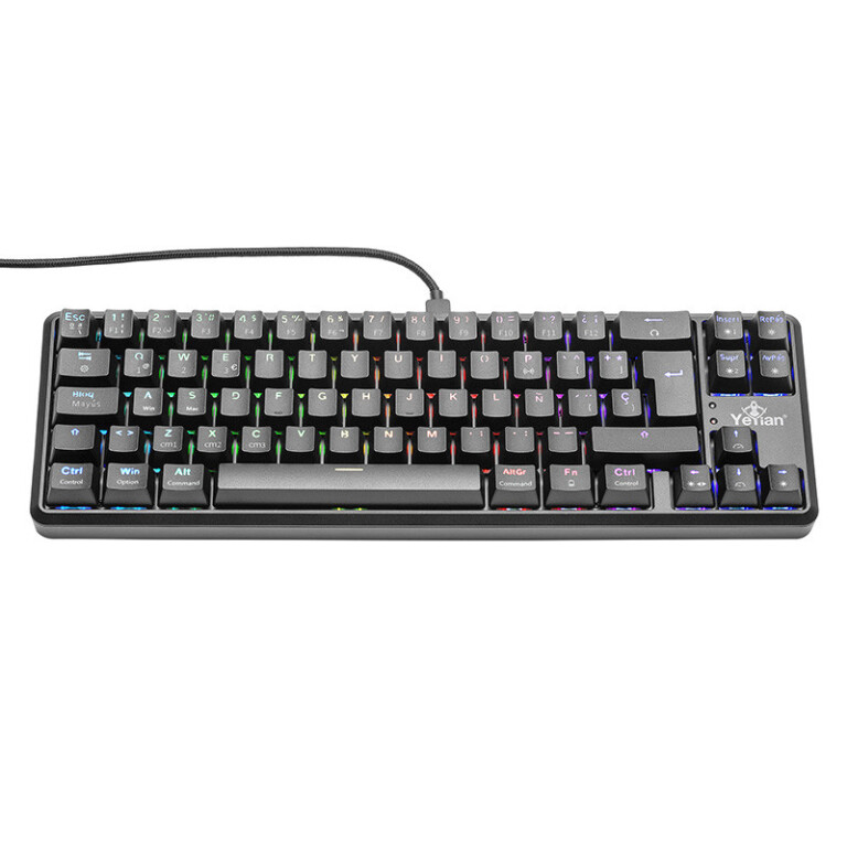 YEYIAN, TECLADO GAMER AKIL S3500, SWITCH AZUL, 69 TECLAS,  ANTI GHOSTING Y N-KEY, LED RGB DE ARCOIRIS, 18 EFECTOS, IP42, USB, BATERIA INT YTM-28210B