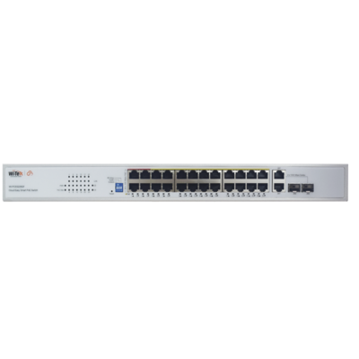 Switch PoE (802.3af/at/bt) / No administrable de largo alcance / Hasta 250m / Con 24 x 10/100Mbps + 2 x SFP Gigabit Combo / 250 W