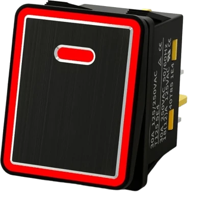 Interruptor tipo Switch con Led Color Rojo / IP65 / Diseño Industrial con panel de Aluminio / NO, COM, NC / Terminales tipo F1