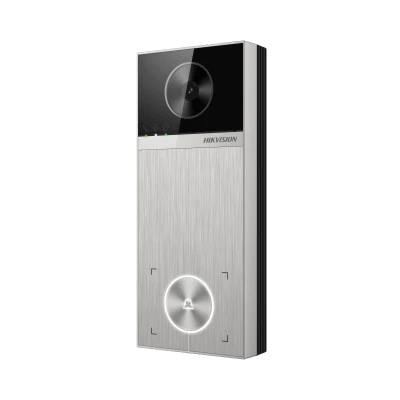Videoportero / 4 Megapixel / Ángulo de Visión 150° / Control de 2 Cerraduras / Desbloqueo por Tarjeta, Hik-Connect y Estación Interior / IP65 / PoE IEEE802.3at / Compatibilidad ONVIF / H.265
