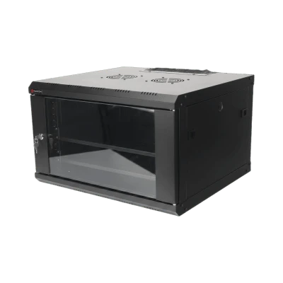Gabinete de Pared PRECISION 19 in 6UR (455mm) - Cristal Templado. Incluye: 2 Ventiladores y Panel Cepillo