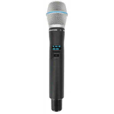 Micrófono Mano Inalámbrico EP-59H | Rango Frecuencia 470-510MHz, 540-590MHz, 640-690MHz, 807-830MHz | Potencia Salida ≥10dBm | Autonomía >10 Horas | Mute Automático por Caída | Display OLED | 7 Niveles Potencia Aju