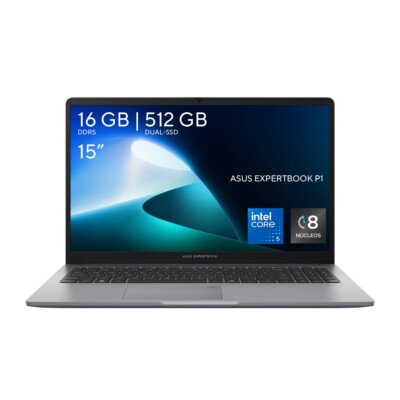 ASUS ExpertBook P1  Procesador Intel Core 5 210H,  Gráficos Intel UHD, 16GB DDR5, 512GB SSD, Pantalla 15.3,Win 11 Pro