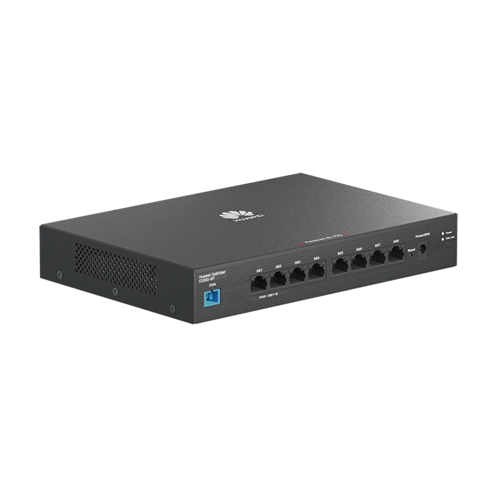 F200D8P-l HUAWEI MiniFTTO - ONU Switch Gigabit PoE / 8 puertos 10/100/1000Mbps PoE + 1 PON (SC/UPC)/ Downstream 2.488 Gbps / Upstream 1.244 Gbps / modo puente / 120 W/ Administración Nube F200D-8P 1