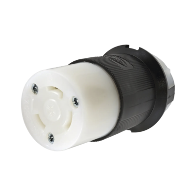 Conector Industrial con Bloqueo de Media Vuelta / 30 A 250 V CA / 2 Polos 3 Hilos / Color Blanco y Negro / Nema L6-30R.