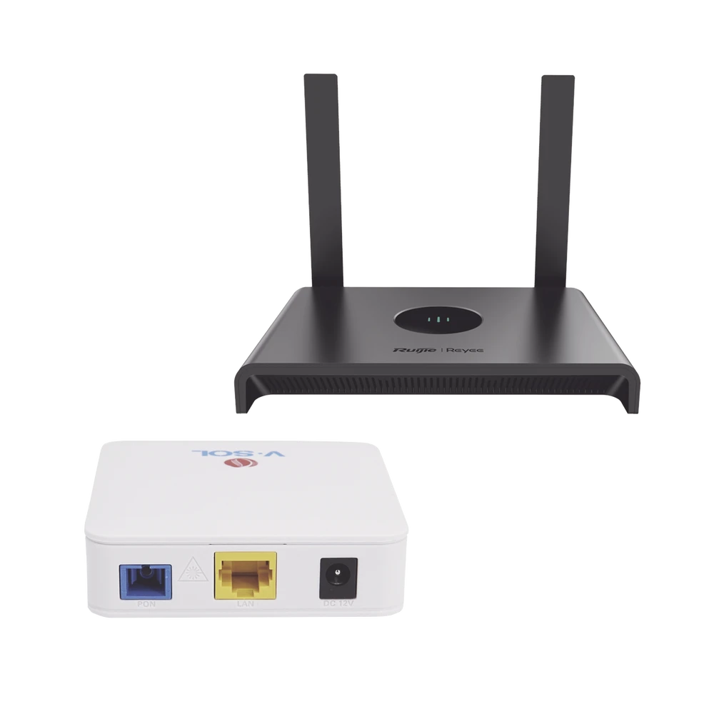 KIT1VPONWIFI-l Kit 1 ONU Bridge V-Sol, Dual GPON/EPON con Router Home Wi-Fi Ideal para distribuciones WISP de mayor cobertura Wi-Fi en Hogares y Oficinas KIT1-VPON-WIFI 1
