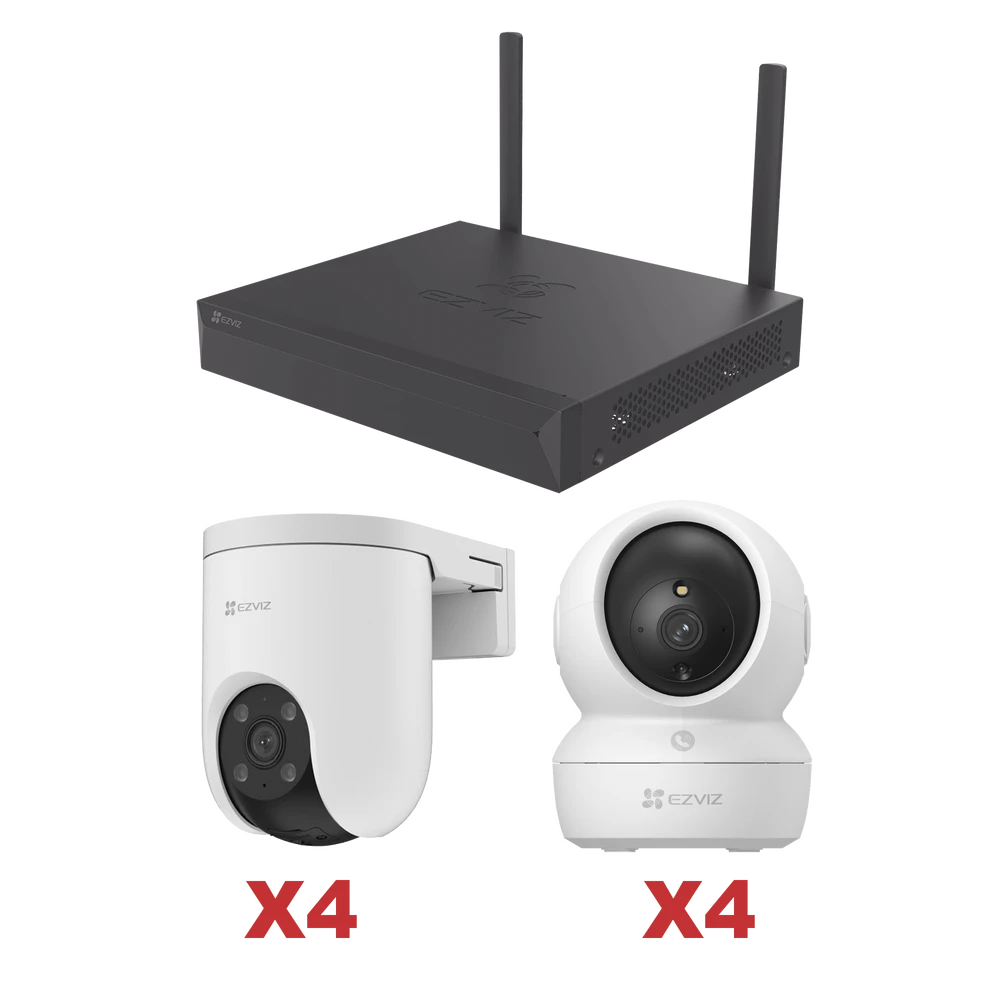 KIT_CSX5S_8W-l Kit de cámaras Wi-Fi / 3 Megapixel / Incluye 8 Cámaras (4 camaras Para Interior y 4 Cámaras Para Exterior) / 1 NVR WI-FI 8 Canales / Vision Nocturna a Color / Detección de Humanos KIT/CSX5S/8W 1