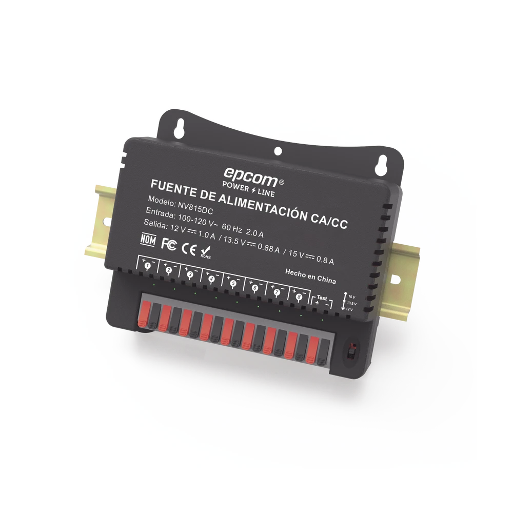 NV815DC-l Fuente de Poder / Para 8 Cámaras / Ajustables a 12 o 13.5 o 15 Vcc / 8 Amperes / Instalación en Pared. NV-815-DC 1
