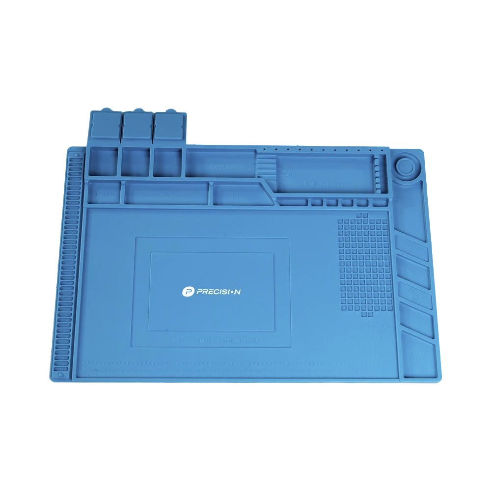 PSTS03001-AD-1-l Tapete de silicona de 45 x 30 cm, resistente al calor con áreas magnéticas y de almacenamiento de componentes, ideal para la reparación de equipos y tarjetas electrónicas. PST-S03-001 2