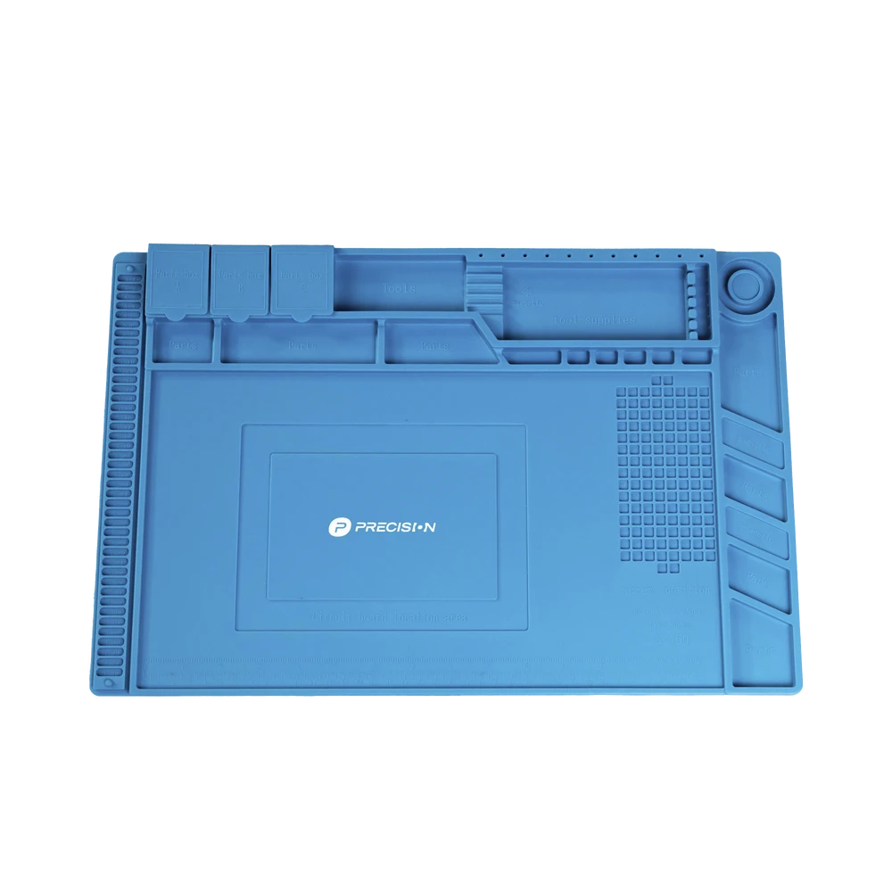 PSTS03001-AD-2-l Tapete de silicona de 45 x 30 cm, resistente al calor con áreas magnéticas y de almacenamiento de componentes, ideal para la reparación de equipos y tarjetas electrónicas. PST-S03-001 3
